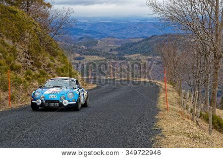 Lachamp-raphael, France, February 2, 2020 : Historic Monte-carlo Rally Runs On The Roads Of South Of