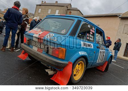 Saint-agreve, France, February 2, 2020 : Historic Monte-carlo Rally Stops On The Main Place. This 
