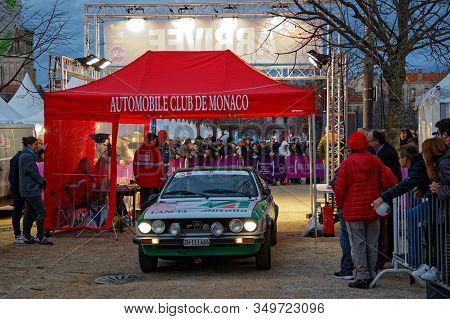 Valence, France, February 2, 2020 : Arrival Of Historic Monte-carlo Rally Stage. This 23rd Edition