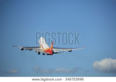 Amsterdam The Netherlands - May 3rd 2018: B-1340 Suparna Airlines Boeing 747-400f Takeoff From Polde
