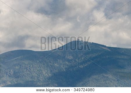 Lysa Peek With Transmitter, View From Smrk Peek, Beskydy Mountains During Summer With Cloudy Sky