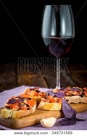 Bruschetta With Tomato And Basil, Bruscetta With Salmon And Eggs, Bruscetta With Prosceutto And Ruco