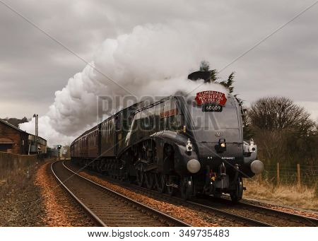 Lazonby, England - February 23:  Preserved Steam Locomotive, Union Of South Africa, Heads The Cumbri