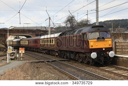 Penrith, England - March 02:  A Class 47 Diesel Locomotive Heads The Statesman Southbound Through Pe