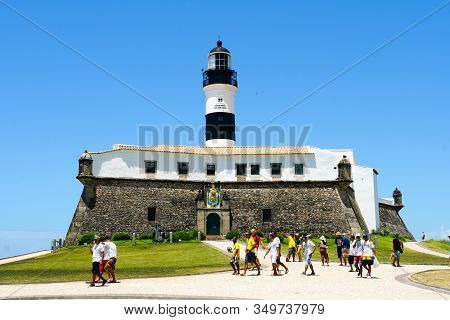 Farol Da Barra, Barra Lighthouse, In Salvador, Bahia, Brazil. The Historic Architecture Of Salvador 