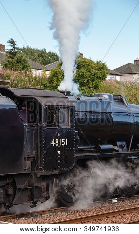 Appleby, England - August 18:  Preserved Stanier Class 8f Steam Locomotive Number 48151 Lets Off Ste