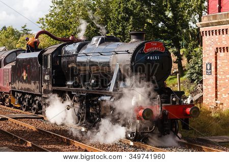 Appleby, England - August 18:  Preserved Stanier Class 8f Steam Locomotive Number 48151 Takes On Wat