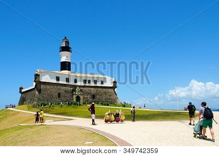 Farol Da Barra, Barra Lighthouse, In Salvador, Bahia, Brazil. The Historic Architecture Of Salvador 