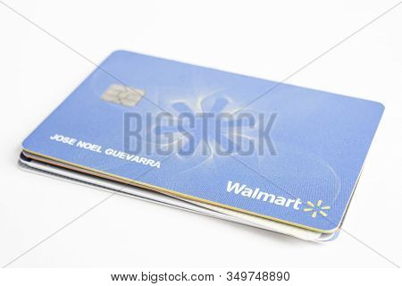 Vidalia, Georgia / Usa - June 29, 2019: A Close-up Studio Shot Of The Walmart Credit Card Set On A P