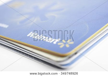 Vidalia, Georgia / Usa - June 29, 2019: A Close-up Studio Shot Of The Walmart Credit Card Set On A P