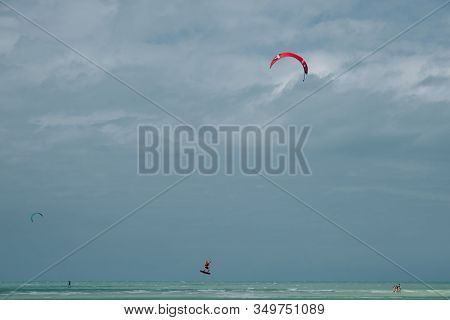 Mexico, Island Holbox - February 2020 Kite Surfing At Holbox Island In The Caribbean Sea