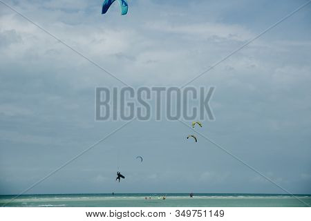 Mexico, Island Holbox - February 2020 Kite Surfing At Holbox Island In The Caribbean Sea