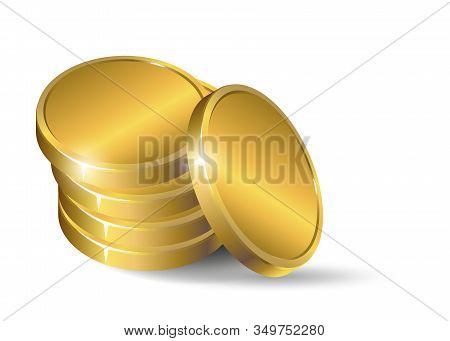 A Stack Of Gold Coins On An White Background