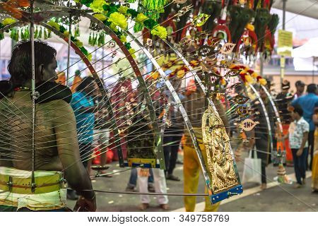 South East Asia/singapore - Feb 8 2020 : Devotee Carrying Kavadi Preparing For Ceremony Prayers Bles