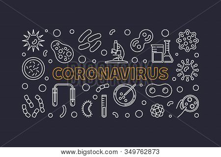 Vector Coronavirus Concept Outline Horizontal Illustration. Virus Concept Banner