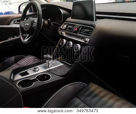 Interior Of The Car Salon Hyundai Genesis G70 In The Car Sales Show Hyundai February 05, 2020 In Rus