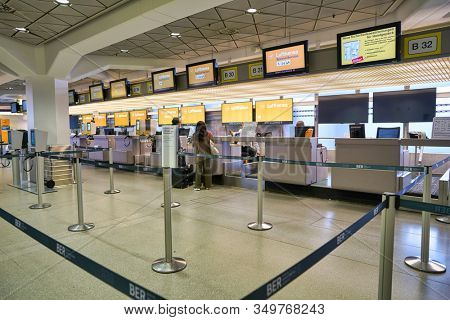BERLIN, GERMANY - CIRCA SEPTEMBER, 2019: interior shot of check-in area in Berlin-Tegel Airport.
