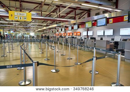 BERLIN, GERMANY - CIRCA SEPTEMBER, 2019: interior shot of check-in area in Berlin-Tegel Airport.