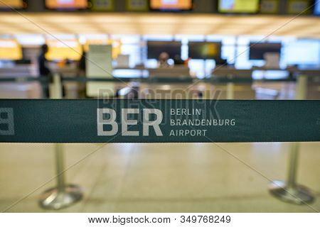 BERLIN, GERMANY - CIRCA SEPTEMBER, 2019: clost up shot of a belt at check-in area in Berlin-Tegel Airport.
