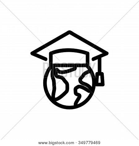 Academy Cap Globe Icon Vector. Thin Line Sign. Isolated Contour Symbol Illustration