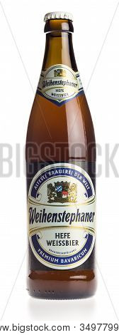 Groningen, Netherlands - February 06, 2020: Bottle Of German Weihenstephaner Wheat Beer Isolated On 