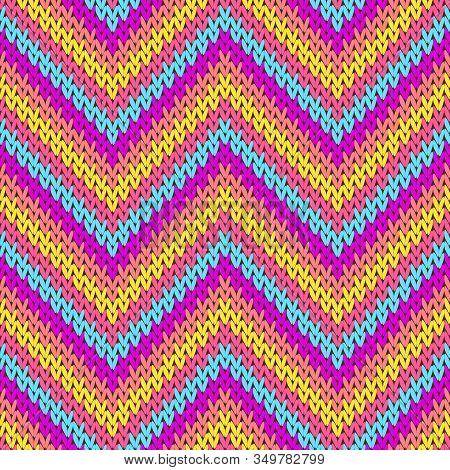 Yarn Zigzag Chevron Stripes Knitting Texture Geometric Vector Seamless. Pullover Stockinet Ornament.