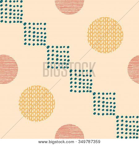 Abstract Artistic Seamless Repeat Pattern With Hand Drawn Textures. Modern Design With Geometric Ele