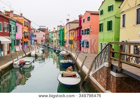 19 November 2015 - Burano Island Venice In Italy. Empty Streets Low Season Cityscape In November. No
