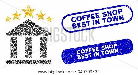 Mosaic Bank Rating Icon And Red Rounded Grunge Stamp Seal With Coffee Shop Best In Town Caption And 