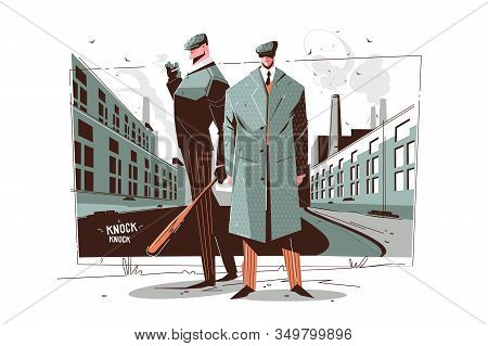 Gentlemen In Elegant Suits Vector Illustration. Man