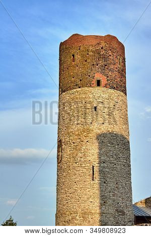Stone Tower Of Ruined Medieval Castle In Checiny, Poland