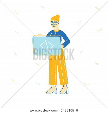 Programming And Css Html Front End Coding Concept. Tech Application Software Development Work. Woman