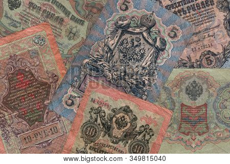 Original Pattern, Background From Unique Old Russian Banknotes, Rubles. Currency Unit Of Imperial Ru