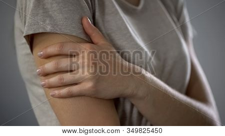 Lady Touching Hand, Vaccination At Hospital, Infection Prevention, Immunization