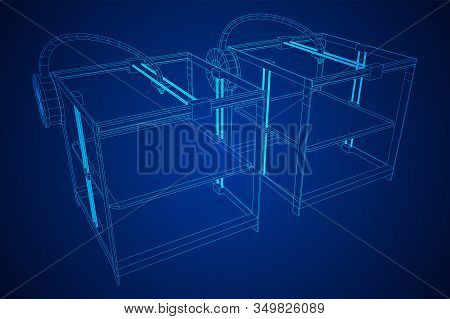 3d Printer Wireframe Low Poly Mesh Vector Illustration