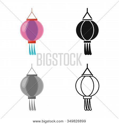 Vector Design Of Lantern And Paper Sign. Collection Of Lantern And Ornament Vector Icon For Stock.