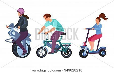 Colorful Set Of Different Electric Transport. Vector Illustration In Flat Cartoon Style