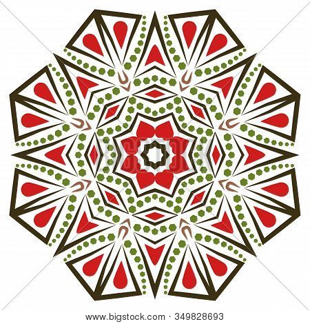 Ceramic Tile Pattern. Decorative Round Ornament. White Background With Art Frame. Islamic, Indian, A