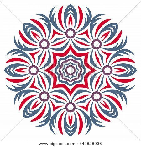 Ceramic Tile Pattern. Decorative Round Ornament. White Background With Art Frame. Islamic, Indian, A