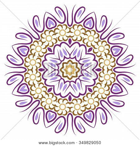 Ceramic Tile Pattern. Decorative Round Ornament. White Background With Art Frame. Islamic, Indian, A