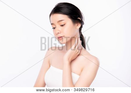 Portrait Beautiful Young Asian Woman Clean Fresh Bare Skin Concept. Asian Girl Beauty Face Skincare 