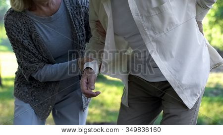 Radiculitis, Senior Male Suffering Back Pain, Wife Supporting Sick Husband