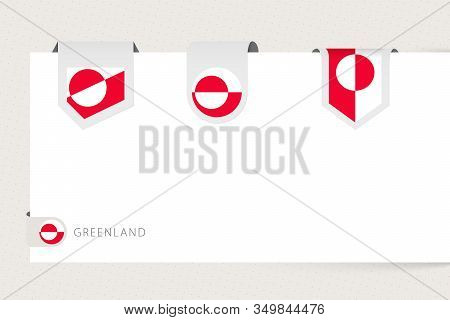 Label Flag Collection Of Greenland In Different Shape. Ribbon Flag Template Of Greenland Hanging Fro