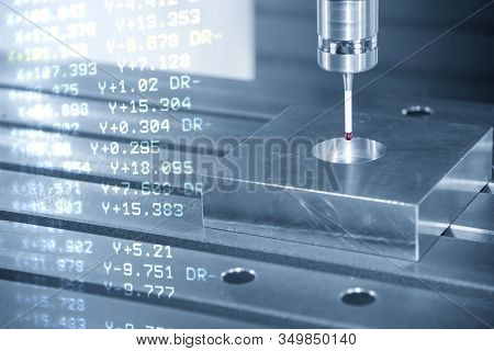 The Abstract Scene Of Cmm Machine And G-code Data, Measuring Dimension Of The Mold Parts .the Qualit