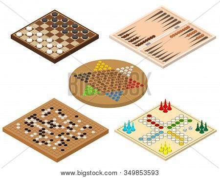 Board Games Sign 3d Icon Set Isometric View Include Of Chinese Checkers And Backgammon. Vector Illus