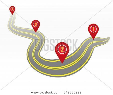 Highway Or Highway On A White Background With Markings And Geodata Points. Vector. Eps 10.