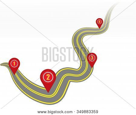 Highway Or Highway On A White Background With Markings And Geodata Points. Vector. Eps 10
