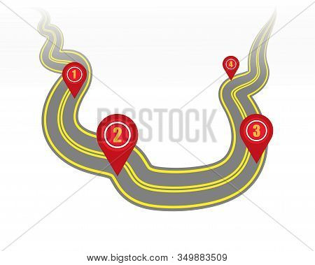 Highway Or Highway On A White Background With Markings And Geodata Points. Vector. Eps 10.