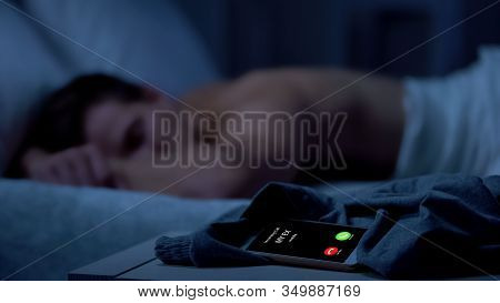 Ex Calling, Young Man Sleeping On Background, Missed Call, Broken Relations