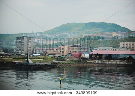 07.2016: Kholmsk, Russia: Panorama Of The City Of Kholmsk Khabarovsk Territory, Russian Far East